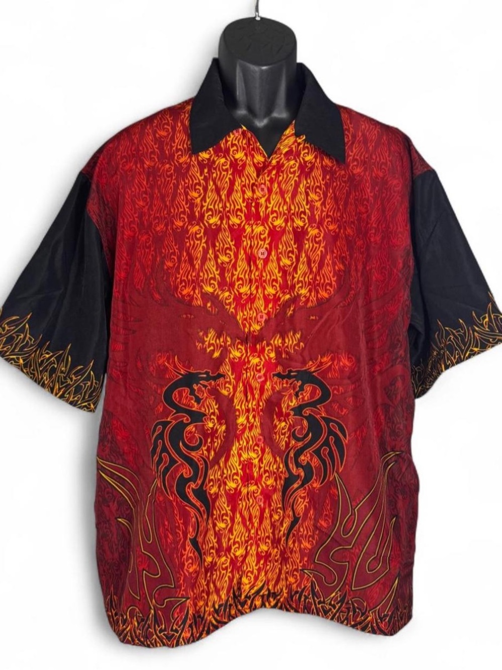 Vintage City Impact Dragon Flame Shirt Large Red Black Tribal Cyber Y2K MallGoth